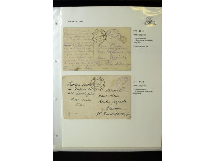 LETTISCHE FELDPOST: 1919/21, über 70 Karten, dabei viele verschiedene Orte, Truppenstempel und Bahnpost, alles beschrieben, g