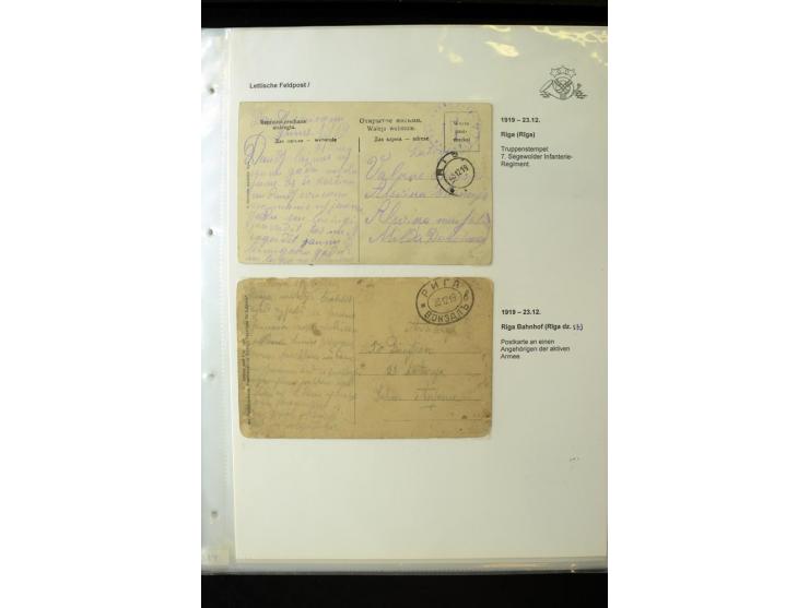 LETTISCHE FELDPOST: 1919/21, über 70 Karten, dabei viele verschiedene Orte, Truppenstempel und Bahnpost, alles beschrieben, g