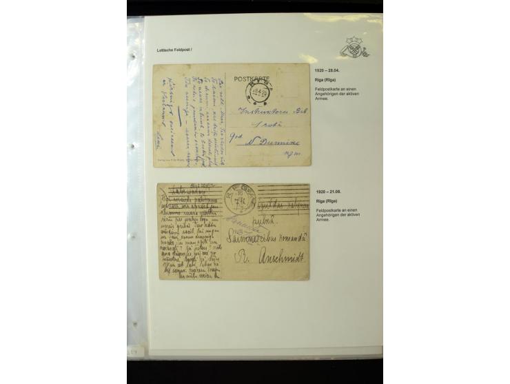 LETTISCHE FELDPOST: 1919/21, über 70 Karten, dabei viele verschiedene Orte, Truppenstempel und Bahnpost, alles beschrieben, g