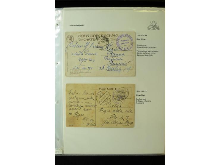 LETTISCHE FELDPOST: 1919/21, über 70 Karten, dabei viele verschiedene Orte, Truppenstempel und Bahnpost, alles beschrieben, g