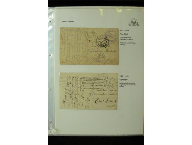 LETTISCHE FELDPOST: 1919/21, über 70 Karten, dabei viele verschiedene Orte, Truppenstempel und Bahnpost, alles beschrieben, g