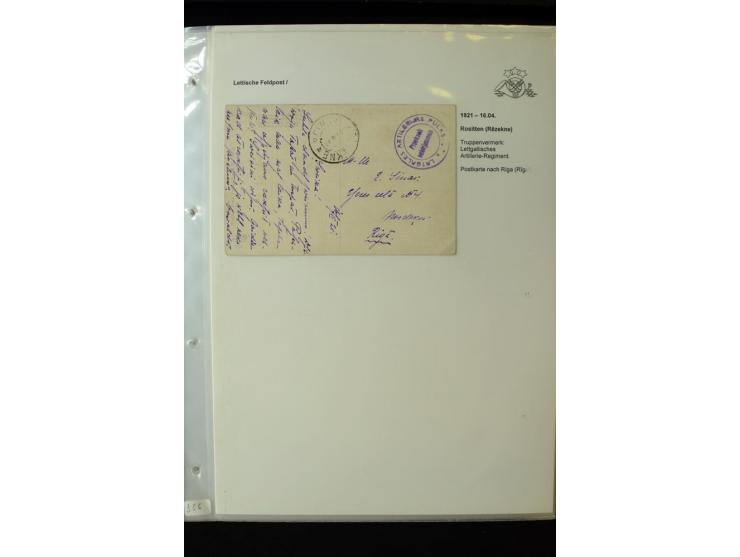 LETTISCHE FELDPOST: 1919/21, über 70 Karten, dabei viele verschiedene Orte, Truppenstempel und Bahnpost, alles beschrieben, g