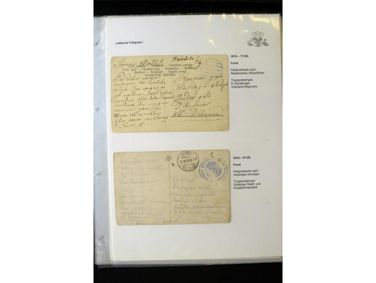 LETTISCHE FELDPOST: 1919/21, über 70 Karten, dabei viele verschiedene Orte, Truppenstempel und Bahnpost, alles beschrieben, g