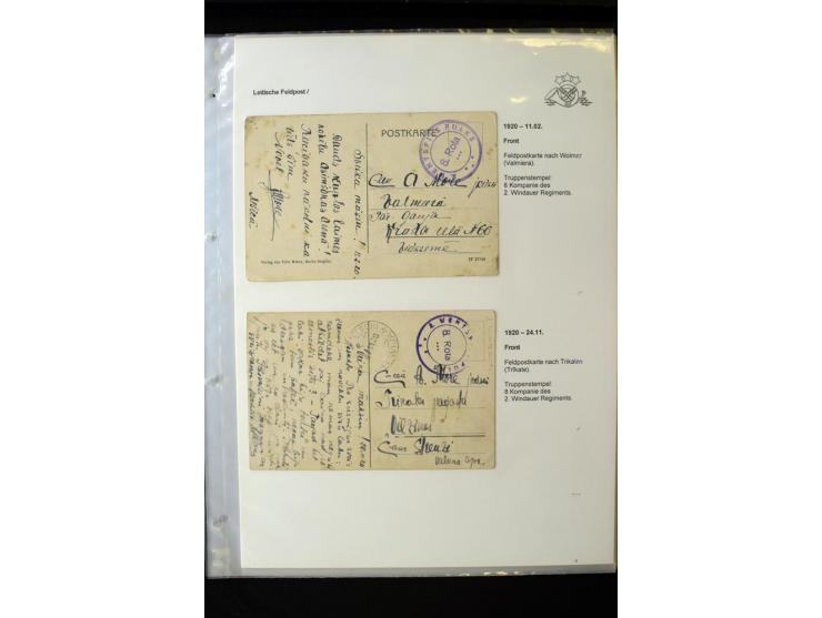 LETTISCHE FELDPOST: 1919/21, über 70 Karten, dabei viele verschiedene Orte, Truppenstempel und Bahnpost, alles beschrieben, g