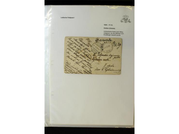 LETTISCHE FELDPOST: 1919/21, über 70 Karten, dabei viele verschiedene Orte, Truppenstempel und Bahnpost, alles beschrieben, g