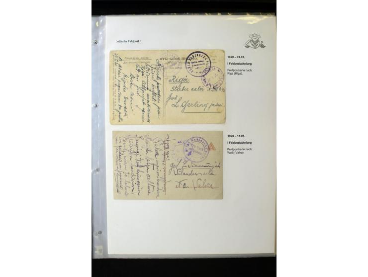 LETTISCHE FELDPOST: 1919/21, über 70 Karten, dabei viele verschiedene Orte, Truppenstempel und Bahnpost, alles beschrieben, g