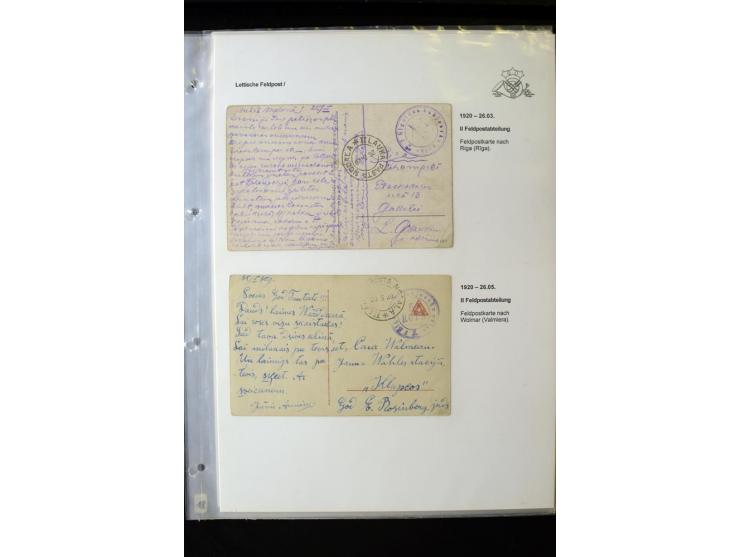 LETTISCHE FELDPOST: 1919/21, über 70 Karten, dabei viele verschiedene Orte, Truppenstempel und Bahnpost, alles beschrieben, g