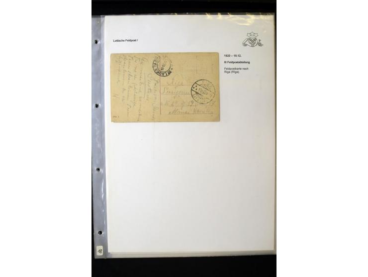 LETTISCHE FELDPOST: 1919/21, über 70 Karten, dabei viele verschiedene Orte, Truppenstempel und Bahnpost, alles beschrieben, g