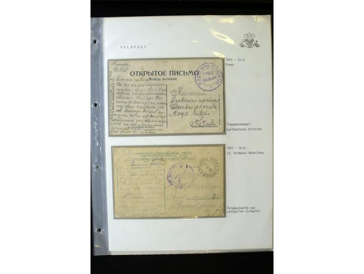 LETTISCHE FELDPOST: 1919/21, über 70 Karten, dabei viele verschiedene Orte, Truppenstempel und Bahnpost, alles beschrieben, g