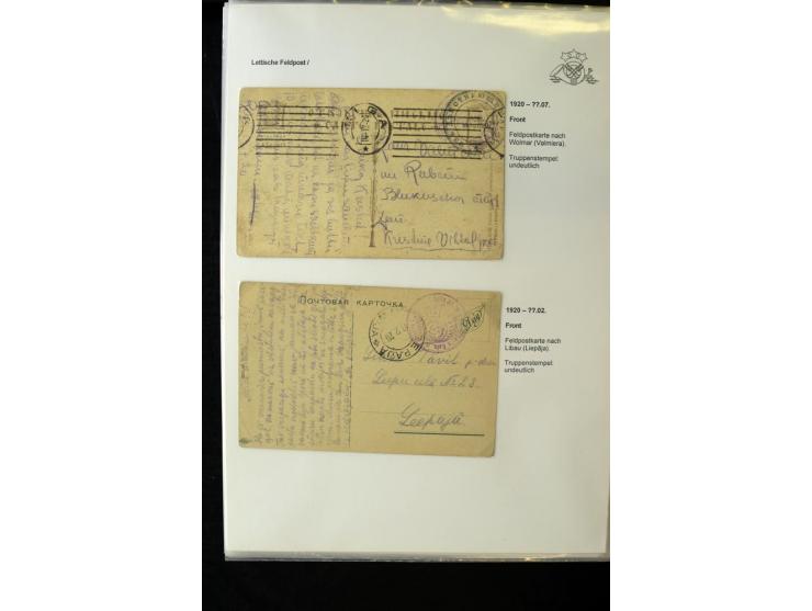 LETTISCHE FELDPOST: 1919/21, über 70 Karten, dabei viele verschiedene Orte, Truppenstempel und Bahnpost, alles beschrieben, g