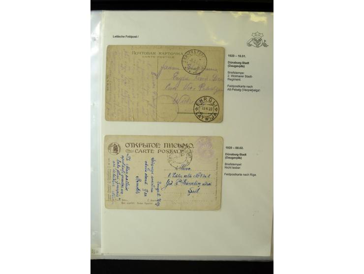 LETTISCHE FELDPOST: 1919/21, über 70 Karten, dabei viele verschiedene Orte, Truppenstempel und Bahnpost, alles beschrieben, g