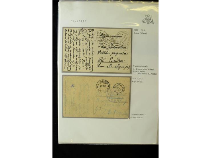 LETTISCHE FELDPOST: 1919/21, über 70 Karten, dabei viele verschiedene Orte, Truppenstempel und Bahnpost, alles beschrieben, g