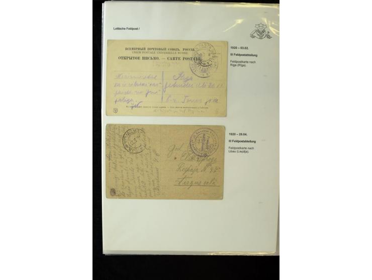 LETTISCHE FELDPOST: 1919/21, über 70 Karten, dabei viele verschiedene Orte, Truppenstempel und Bahnpost, alles beschrieben, g