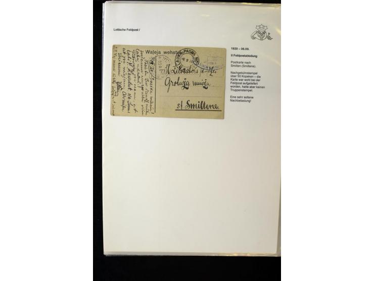LETTISCHE FELDPOST: 1919/21, über 70 Karten, dabei viele verschiedene Orte, Truppenstempel und Bahnpost, alles beschrieben, g