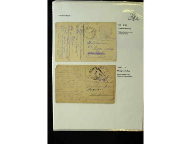LETTISCHE FELDPOST: 1919/21, über 70 Karten, dabei viele verschiedene Orte, Truppenstempel und Bahnpost, alles beschrieben, g