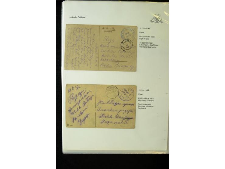 LETTISCHE FELDPOST: 1919/21, über 70 Karten, dabei viele verschiedene Orte, Truppenstempel und Bahnpost, alles beschrieben, g