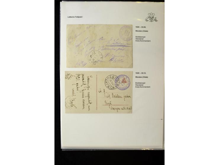 LETTISCHE FELDPOST: 1919/21, über 70 Karten, dabei viele verschiedene Orte, Truppenstempel und Bahnpost, alles beschrieben, g