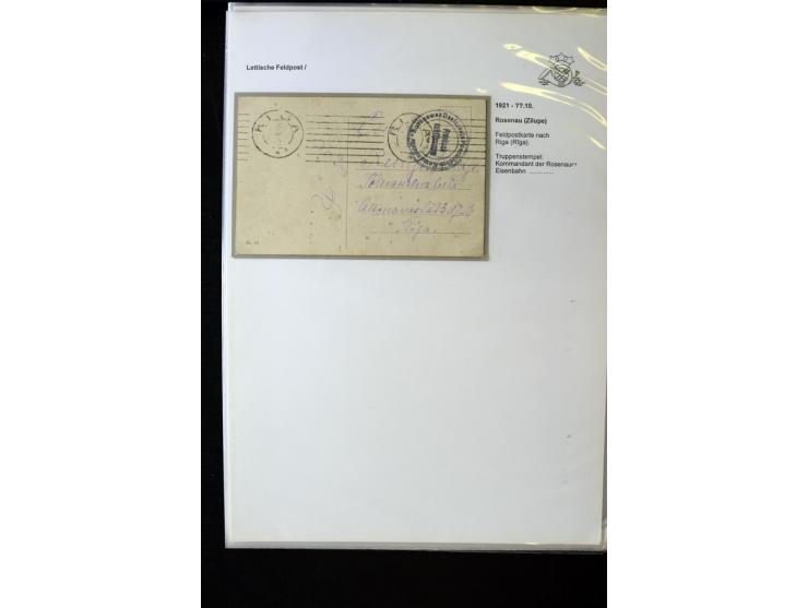 LETTISCHE FELDPOST: 1919/21, über 70 Karten, dabei viele verschiedene Orte, Truppenstempel und Bahnpost, alles beschrieben, g