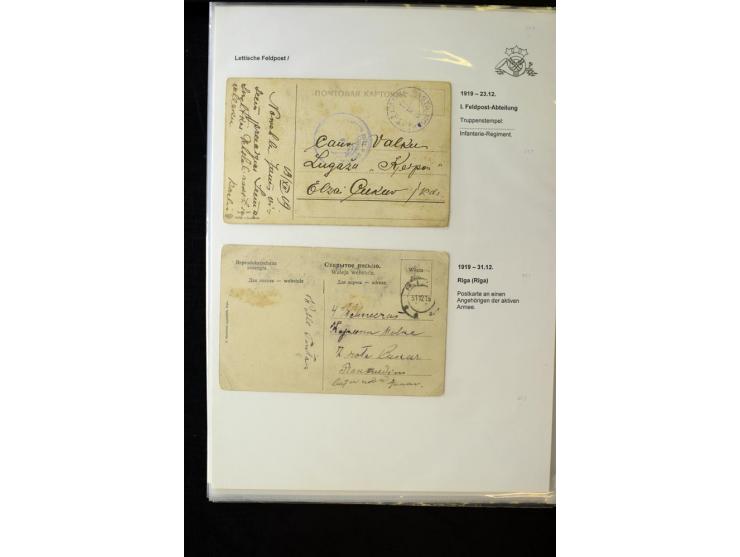 LETTISCHE FELDPOST: 1919/21, über 70 Karten, dabei viele verschiedene Orte, Truppenstempel und Bahnpost, alles beschrieben, g