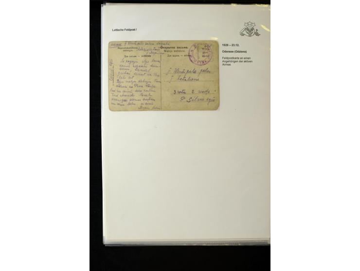 LETTISCHE FELDPOST: 1919/21, über 70 Karten, dabei viele verschiedene Orte, Truppenstempel und Bahnpost, alles beschrieben, g