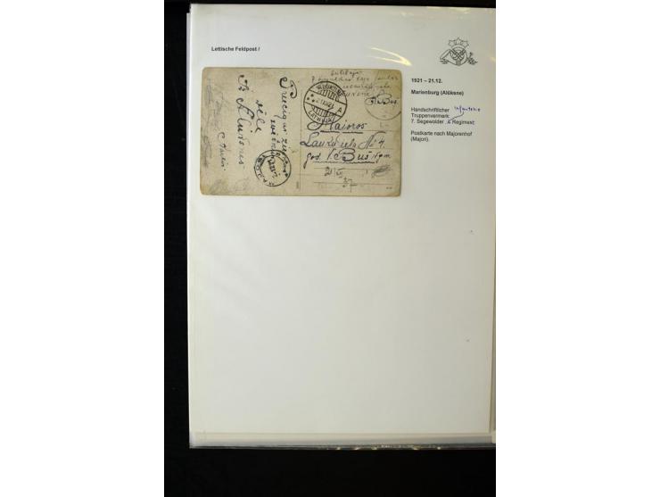 LETTISCHE FELDPOST: 1919/21, über 70 Karten, dabei viele verschiedene Orte, Truppenstempel und Bahnpost, alles beschrieben, g
