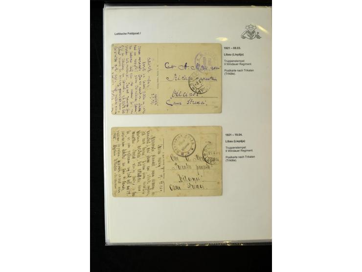 LETTISCHE FELDPOST: 1919/21, über 70 Karten, dabei viele verschiedene Orte, Truppenstempel und Bahnpost, alles beschrieben, g