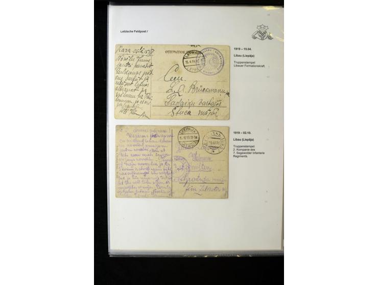 LETTISCHE FELDPOST: 1919/21, über 70 Karten, dabei viele verschiedene Orte, Truppenstempel und Bahnpost, alles beschrieben, g