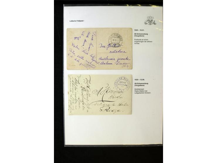LETTISCHE FELDPOST: 1919/21, über 70 Karten, dabei viele verschiedene Orte, Truppenstempel und Bahnpost, alles beschrieben, g