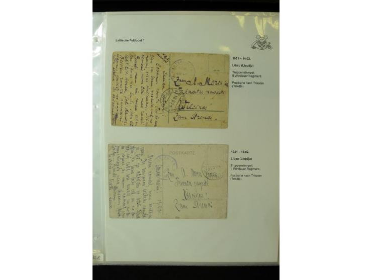 LETTISCHE FELDPOST: 1919/21, über 70 Karten, dabei viele verschiedene Orte, Truppenstempel und Bahnpost, alles beschrieben, g