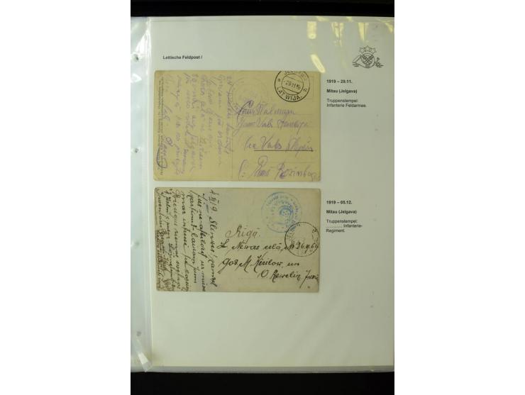LETTISCHE FELDPOST: 1919/21, über 70 Karten, dabei viele verschiedene Orte, Truppenstempel und Bahnpost, alles beschrieben, g