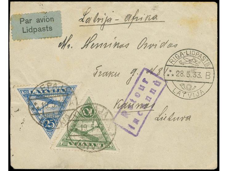 Afrika-Flug: 1931, Flugpost 10 S. grün und 25 S. blau mit Stempel "LIEPAJA 19.5.33" auf zwei Wochen vor dem Start des Sonderf