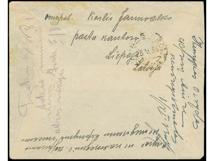 Afrika-Flug: 1931, Flugpost 10 S. grün und 25 S. blau mit Stempel "LIEPAJA 19.5.33" auf zwei Wochen vor dem Start des Sonderf