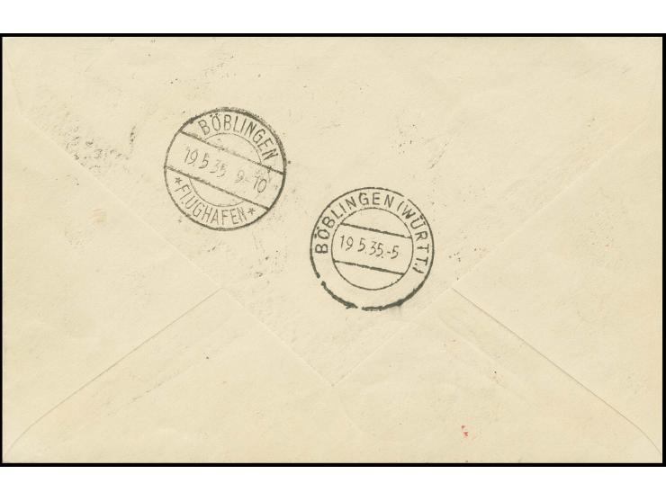 1933, Afrika-Flug 10-100 S. mit Stempel "RIGA-LIDPASTS 18.5.35" auf überfrankiertem R-Brief nach Böblingen, vorderseitig etwa
