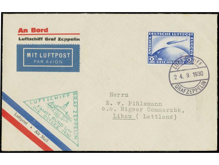 1930, Osteefahrt, Abwurf Riga, Bordpost mit Zeppelin 2 M., gute Erhaltung