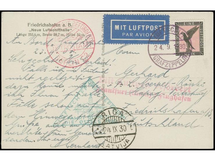 1930, Osteefahrt, Abwurf Riga, Bordpost mit Adler 1 M., Karte mit viel Text und datiert "An Bord...23.9", gute Erhaltung