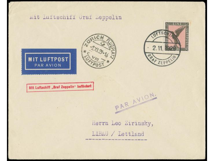 1929, 5. Schweizfahrt, Abwurf Zürich-Flugplatz, Bordpost, Brief mit Adler 1 M. nach Libau