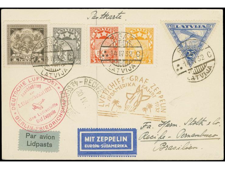 LETTLAND: 2. Südamerikafahrt, Karte mit Anschlußflug Berlin, gute Erhaltung, Fotoattest v. Hofmann BPP