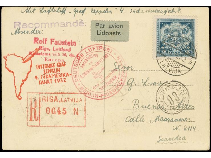 LETTLAND: 4. Südamerikafahrt, R-Karte mit Anschlußflug Berlin, gute Erhaltung, Fotoattest v. Hofmann BPP