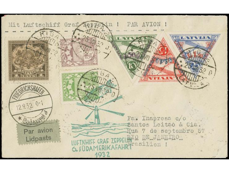 LETTLAND: 1932, 6. Südamerikafahrt, Brief mit u.a. Flugpost 50 S-1.50 L, gute Erhaltung, Fotoattest v. Hofmann BPP