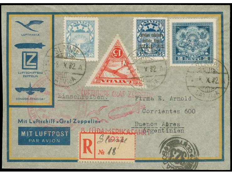 LETTLAND: 8. Südamerikafahrt, R-Brief mit Anschlußflug Berlin, gute Erhaltung, Fotoattest v. Hofmann BPP