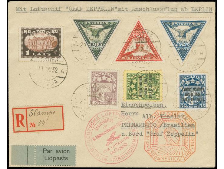 LETTLAND: 9. Südamerikafahrt, R-Brief mit Anschlußflug Berlin, gute Erhaltung, Fotoattest v. Hofmann BPP
