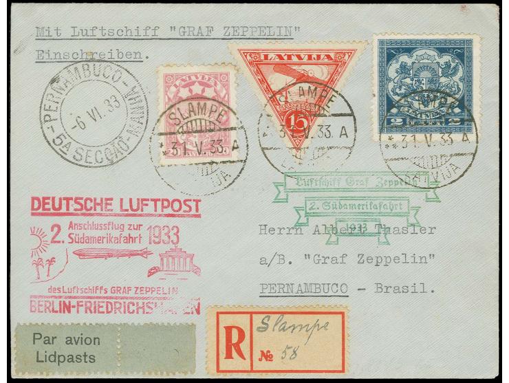 LETTLAND: 1933, 2. Südamerikafahrt, R-Brief mit Anschlußflug Berlin, gute Erhaltung, Fotoattest v. Hofmann BPP