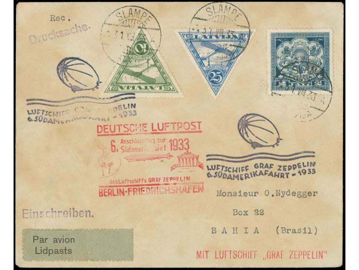 LETTLAND: 1933, 6. Südamerikafahrt, R-Brief mit Anschlußflug Berlin, etwas fleckig, R-Zettel fehlt, sonst gute Erhaltung, Fot