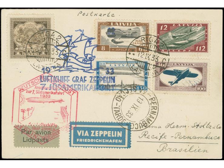 LETTLAND: 1933, 1. Südamerikafahrt, R-Brief mit guter Frankatur, mit Anschlußflug Berlin, gute Erhaltung, Fotoattest v. Hofma