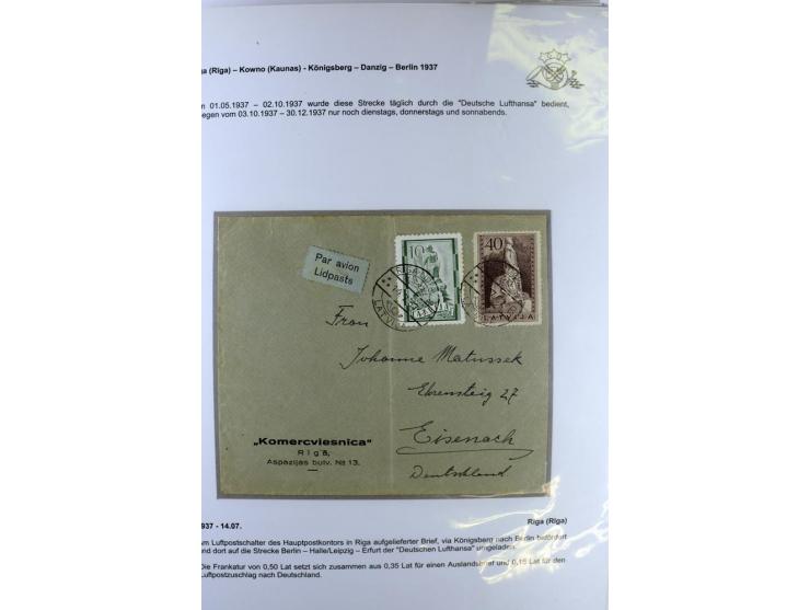 FLUGPOSTVERBINDUNGEN VON UND NACH LETTLAND: 1920/40, umfangreiche sowie hochinteressante Sammlung von über 180 Karten und Bri