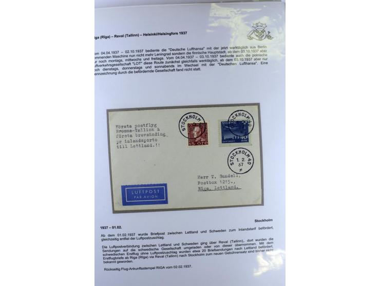 FLUGPOSTVERBINDUNGEN VON UND NACH LETTLAND: 1920/40, umfangreiche sowie hochinteressante Sammlung von über 180 Karten und Bri