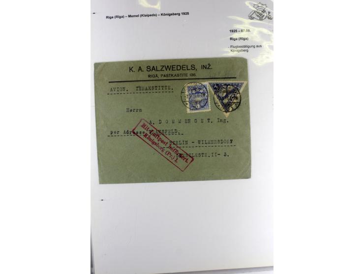 FLUGPOSTVERBINDUNGEN VON UND NACH LETTLAND: 1920/40, umfangreiche sowie hochinteressante Sammlung von über 180 Karten und Bri