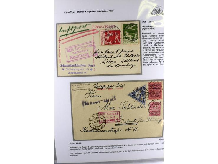 FLUGPOSTVERBINDUNGEN VON UND NACH LETTLAND: 1920/40, umfangreiche sowie hochinteressante Sammlung von über 180 Karten und Bri