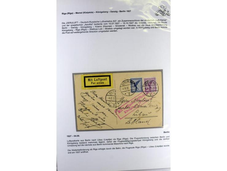 FLUGPOSTVERBINDUNGEN VON UND NACH LETTLAND: 1920/40, umfangreiche sowie hochinteressante Sammlung von über 180 Karten und Bri