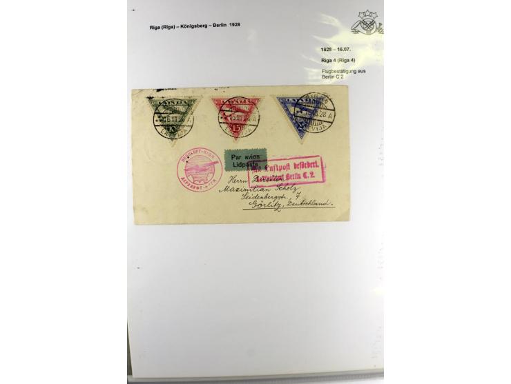 FLUGPOSTVERBINDUNGEN VON UND NACH LETTLAND: 1920/40, umfangreiche sowie hochinteressante Sammlung von über 180 Karten und Bri